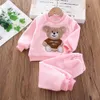 Bear Leader Girls Sets Winter Flannel Homewear Set Long sleeved Patch Cloth Hoodie Pants Autumn and Warm Boy 2pc 231226