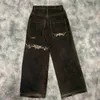 JNCO Y2k Streetwear Hip Hop Bokshandschoenen Grafische Print Baggy Zwarte Broek Mannen Vrouwen Harajuku Gothic Brede Broek c5