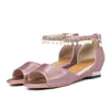 Sandales YQBTDL Jaune Rose Princesse String Perle Femme 2023 Été Peep Toe Parti Talon Bas Sandale Wedge Chaussures Lolita Grande Taille