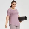 LU Plus Size Long Holding Hips Thin Yoga T-Shirt Female Net Hole Beauty Blasting Short Sleeved Running Fitness Top Sportswear