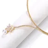 Chaines Collier étincelant floral vintage avec strass de zircone cubique fausse perles exquise ouverte conception des femmes