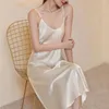 Women's Sleepwear Women V-neck Sleeveless Smooth Satin Nightdress Adjustable Shoulder Straps Backless Solid Color Thin Sleeping Dress
