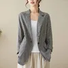 Costumes pour femmes S-XXL Femmes Blazer Veste Coton Lin Plaid Rétro Vintage Lâche Printemps Été Automne Casual Bureau Travail Check Noir Blanc