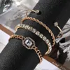IPARAM 4 pièces ensemble luxueux Bracelets pour femme cristal brillant réglable ouverture chaîne Punk bracelet bijoux de mode 231226