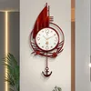 Horloges murales Creative Sailing Clock Salon Maison Mode Type de gouvernail Net Rouge Lumière Décoration de luxe suspendue