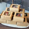 5/10 Peça Caixa de bolo de papel kraft com a janela de PVC transparente Pizza pão de pão quadrado Caixa de casamento Festa de pacote de presente de cupcake 231227