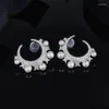 Stud Earrings 925 Sterling Silver Pearl Cubic Zirconia Star Moon Earring Elegant Designer Women Wedding Jewelry331O