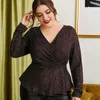 Vêtements ethniques Mode Chemise Femme Solide Plus Taille 4XL Blouses à paillettes Tops surdimensionnés Col V Elegan