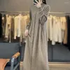 Casual Dresses Half-high-necked Cashmere Sweater Women's Long Over-the-knee Skirt With High-grade Coat And In Winter
