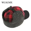 Wuaumx Winter Bomber Hats Men Thing Lossian Trapper Hat Earflap Baseball Cap Red Black Plaid WindProof Bomber Hat for Women 231227
