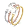 18k Gold Color Cable Wire Round Charm Cuff Bracelet for Women Unisex Stainless Steel Love Bangle Sets Classic Jewelry 231226