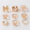 Pierścienie klastra 9pcs/zestaw złoty kolor serca Snake Zestaw dla kobiet Vintage Butterfly Pearl Geometryczne puste pierścień moda biżuteria weselna