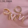 Huggie 5 Pairs Gold Metal Letter earrings Fashion women pearl Initial Letter earrings Fashion Jewelry