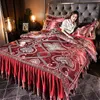 Rainfire Luxury Bed 세트 Jacquard Satin Skirt Duvet Cover 4 조각 레이스 침대 스프레드 북유럽 킹 퀸 침구 231227