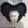 Dekoration kostym av hög kvalitet unika svarta ängelvingar cosplay party scen show skytte skärmar rekvisit fairy wings ems gratis frakt