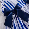 Robes pour filles Pettgirl 2024 Boutique espagnole printemps été enfants filles bleu rayé nœuds enfants vêtements Age2-12Y