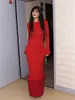 Robes décontractées Vêtements d'automne pour femmes 2023 Robe rouge Maxi Party Club Manches longues Solide Streetwear Patchwork