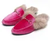 Designer shoes style flannel outerwear Mueller slippers soft leather rabbit women's shoes plush half plush shoes cotton shoes Furry slipper TIC4l