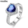 Vecalon Fashion Female Ring Heart Blue Diamonique CZ Stone 925 Silver Filled Engagement Wedding Band Ring for Women Gift304V