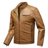 Jaquetas masculinas homens outono slim motociclista vintage jaqueta de couro pu causal casaco masculino stand stand colar bomber outwear