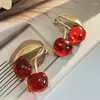 HUANZHI – boucles d'oreilles en résine rouge et métal cerise pour femmes, mignonnes, élégantes, Vintage, personnalité, bijoux irréguliers, automne 2023