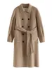 Ziqiao Classic Style Double-Sided Cashmere Wool Coat for Women Winter Double-Breasted High-End Mid-Längd Woolen Coats 231227