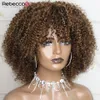 Krótka krwawa peruka z grzywką gotowe do Go Human Hair Afro Kinky Curly Peruka Podświetl Blueless Full Machine Made Peruka 250 Gęstość Remy 231227