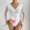 Vemina wählt den Herbst-Streetstyle-Damen-Overall mit weißen Spitzen und langen Ärmeln, sexy, rückenfrei, eng anliegende Kleidung 231227