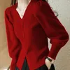 Kvinnors tröjor 2023 Korean Luxury Knitwear Collection Jumper Y2K Vintage in Red Ladies V-Neck Knitted Top for Women Pullover Trend