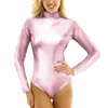 Mulheres Shapers Mulheres Prata Brilhante Metálico Turtleneck Ginástica Leotard Trajes Ballet Dança Manga Longa Leotards para Esportes de Equipe