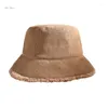 Boinas moda Corduroy Bucket Hat Hat Fishing Mulheres de Cabeças de Cabeça A quente de inverno