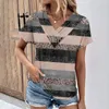 Women's T Shirts Tops for Women Summer Vintage Pattern Tshirts V-ringen Kort ärm Comfy Womens Fashion och enkla T-shirts