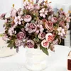 Dekorativa blommor 30 cm Artificial Rose Bouquet för heminredning vardagsrum matbord siden blommor blommor arrangemang ornament