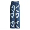 Design Jeans Korean Sensation Love Printed Pants 2024 Pure Season New High Waist Panel Loose Casual Straight Leg
