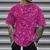 Camisetas masculinas Light para homens Stage Performance Camisa 3D Impresso Lantejoula Pulôver Manga Curta Casual Tee