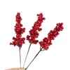 Fleurs décoratives 5 pièces 12 têtes Bouquet de baies rouges décor de fête de mariage décoration de noël pour la maison branche de fleur pomme de pin artificielle