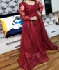 Sparkly Dark Red Plus Size Elegant Red Long Iluusion Sleeves Evening Dresses Sequins Floor Length Formal Dress Evening Party Wear1155066