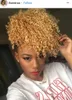 Jungfrau-menschliche blonde Afro-Puff-Pferdeschwanzverlängerung mit Kordelzug für schwarze Frauen, kurzer Afro-Puff-Pferdeschwanz für natürliches Haar, verworrener, lockiger Pferdeschwanz-Dutt mit Kordelzug