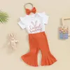 Kleidungssets für Kleinkinder, Babys, Mädchen, Oster-Outfit, bedruckter Strampler, ausgestellte Hose mit Schlaghose