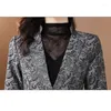 レディースジャケット2023ブレザーコートファッションビンテージプリント長袖バージョンスリミングと削減年齢のトップ