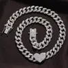 Kedjor 2pc Set Rapper Full Heavy Heart-Shaped Cuban Link Armband Iced Women For Men Necklcae Chain Prong Pave Luxury Hiphop Jewel252k