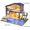 Blue Apartment Villa Doll House Mini DIY Kit for Making Room Toys Home Bedroom Decoration with Furniture Wooden Crafts 3D Puzz 231227