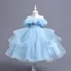 2024 Dantel Sizli Glitz Pageant Küçük Kızlar Vestido de Daminha Infantil Kapalı Omuz Çiçek Kız Elbiseler Çar top Prenses Doğum Günü Partisi 403