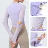 LU Net fil couture Yoga vêtements haut femmes doublure intégrée coussin de poitrine plis irréguliers à manches longues Fitness costume chemises