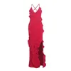 Casual jurken Rood gegolfd chiffon lip jurk backless front spleet sexy dames lange zomernacht feest