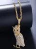 Iced Out Animal Owl Pendant Full Rhinestones Bling Necklace Gold Silver Color Hip Hop Rapper Jewelry for Women Mens Halsband3015264