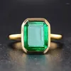 Cluster Rings Real Silver 925 Retro Square Green Stone Ring 18K Gold Color Cubic Zircon Emerald For Women Anniversary Party Gift256f