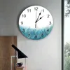 Wall Clocks Geometric Abstract Gradient Leaves Teal Large Clock Dinning Restaurant Cafe Decor Round Silent Home Decoration