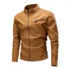 Jaquetas masculinas moda motocicleta jaqueta de couro do plutônio fino ajuste zíper casacos gola casual outerwear outono inverno qualidade