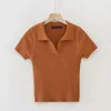 Kobiet Polos Vintage zielona biała koszula polo -koszulki Kobiety z krótkim rękawem koszule Młeredwear V Szyja na dzianina